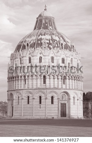 Cathedral Church Baptistry; Pisa; Italy in Black and White Sepia Tone