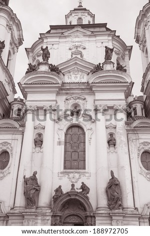 St Nicholas Church in Stare Mesto Neighborhood; Prague; Czech Republic; Europe in Black and White Sepia Tone