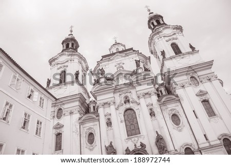 St Nicholas Church in Stare Mesto Neighborhood; Prague; Czech Republic; Europe in Black and White Sepia Tone