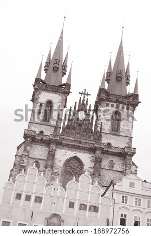 Church of Our Lady Before Tyn, Prague, Czech Republic, Europe in Black and White Sepia Tone