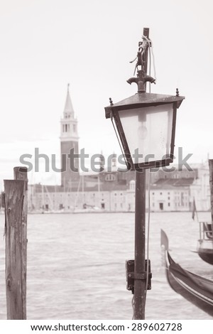 San Giorgio Maggiore Church and Bell Tower, Venice, Italy in Black and White Sepia Tone