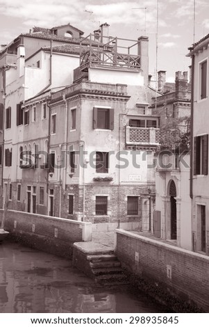 Street Corner in Venice, Italy in Black and white Sepia Tone