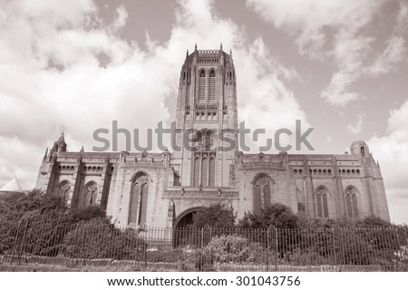 Anglican Cathedral Church; Liverpool; England; UK in Black and White Sepia Tone