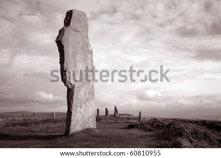 Close-up of one of the Stones in the Ring of Brodgar in the Orkney Islands in Scotland