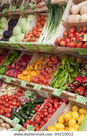 Fruit and Vegetables on Sale in Shop Front