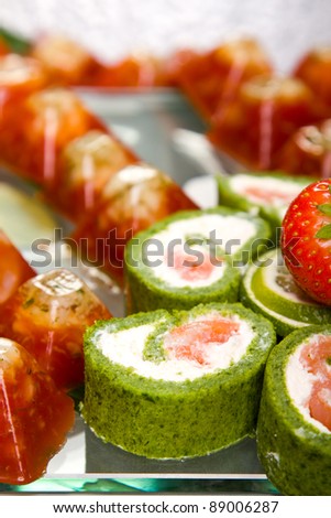 Creative catering plateau with decorative strawberry
