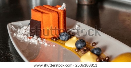 Similar – Image, Stock Photo Tasty high cuisine dessert with ice cream and strawberry