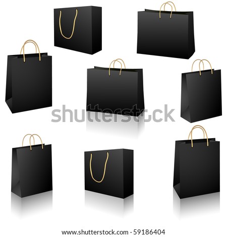 Black shopping bags vector set