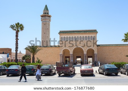 MONASTIR, TUNISIA - CIRCA MAY, 2012: Building of a mosque is named after the first President Habib Bourguiba in center of Monastir city