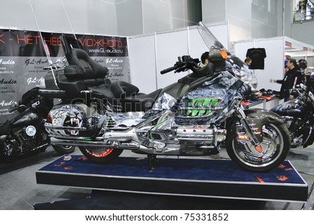 MOSCOW - APRIL 1: Motorcycle Honda Gold Wing tuning at the Moscow specialized Exhibition  of motor cycling industry in Russia on April 1, 2011 in Moscow, Russia