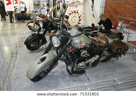 MOSCOW - APRIL 1: Indian Chief Bomber motorcycle at the Moscow specialized Exhibition  of motor cycling industry in Russia on April 1, 2011 in Moscow, Russia
