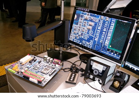 MOSCOW - APRIL 19: Digital Video Microscope at the international exhibition of  electronic industry ExpoElectronica, ElectronTechExpo, LEDTechExpo on April 19, 2011 in Moscow