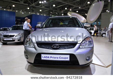 MOSCOW - AUGUST 25: Lada Priora coupe at the international exhibition of  the auto and components industry, Interauto on August 25, 2011 in Moscow