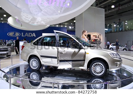 MOSCOW - AUGUST 25: LADA Granta at the international exhibition of  the auto and components industry, Interauto on August 25, 2011 in Moscow