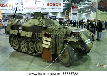 MOSCOW - SEPTEMBER 16: Intelligence armored car Demag D7p Sd.Kfz. 250/5 2 ausf. B 1944 at the international exhibition of the technical antiques on September 16, 2011 in Moscow, Russia