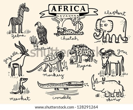 African savannah animal set