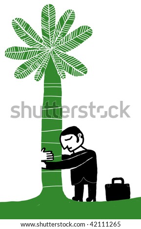 man in suit embraces palm, taking leave