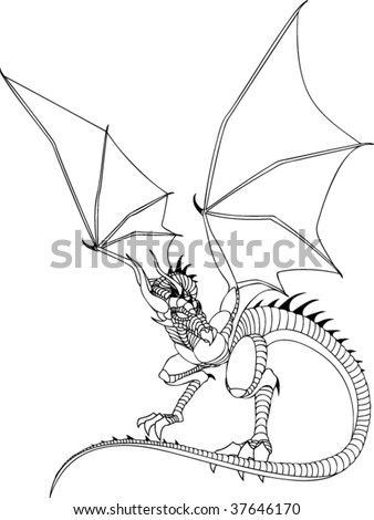 Dragon Line Drawing Stock Vector Illustration 37646170 : Shutterstock