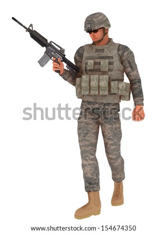 Modern Soldier In Combat Uniform Complete With Helmet Webbing And Body ...