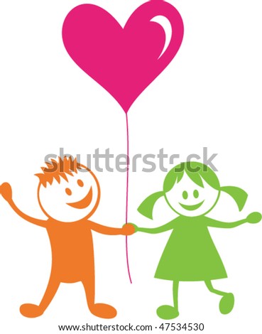 Love And Friendship.Happy Children With Heart Stock Vector Illustration ...