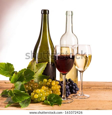 wine on wood isolated on white background