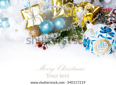 Christmas Background With A Ornament On Snow, Holiday Decoration Stock