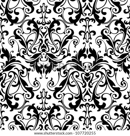 Black And White Damask Seamless Background Stock Vector Illustration ...