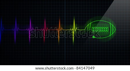 Colorful Horizontal Pulse Trace Heart Monitor with a football in line.