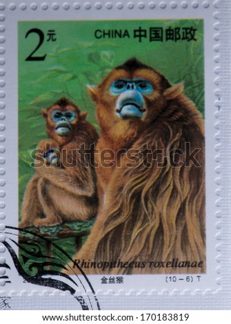CHINA - CIRCA 2000:A stamp printed in China shows image of Wildlife Animal bird tiger fish monkey panda,circa 2000