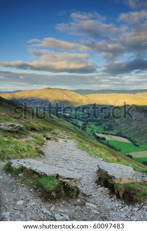 View from Birkhouse Moor down towards the Grisedale and Place Fell, English Lake District