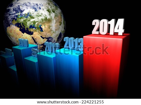 Chart of the global gains in 2014. Europe and Asia in the background. 3d render. Elements of this image furnished by NASA