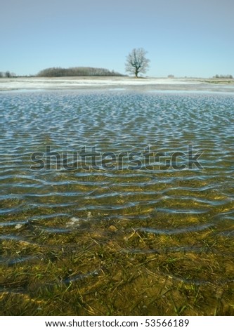 The field under a water, flood.