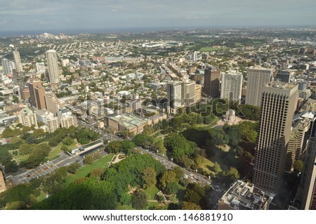 SYDNEY - MARCH 06: View of Sydney from tower. The city centre of Sydney is an area of entertainment facilities and a pedestrian walkway. March 06, 2012, Sydney, Australia.