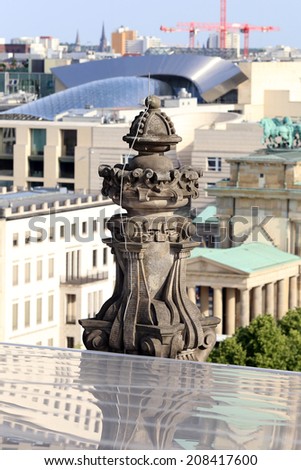 BERLIN, GERMANY, CIRCA 2013 - Decoration column stays on the cover of the Bundestag circa 2013 in Berlin, Germany