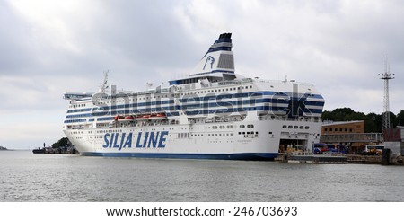 HELSINKI, FINLAND, CIRCA 2014 - Ferry boat Silja Line on the passenger mooring circa 2014 in Helsinki, Finland