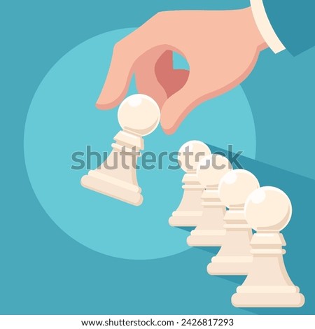 Vector illustration of hand moving pawn chess piece