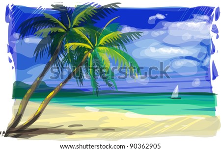ocean landscape with palm trees