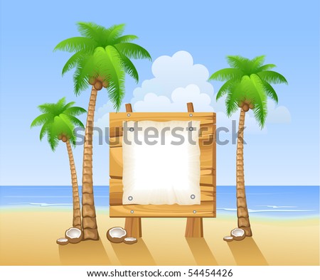 Palm Trees And Wooden Sign Stock Vector Illustration 54454426 ...