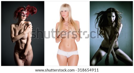 Three attractive lingerie models, private parts are not visible