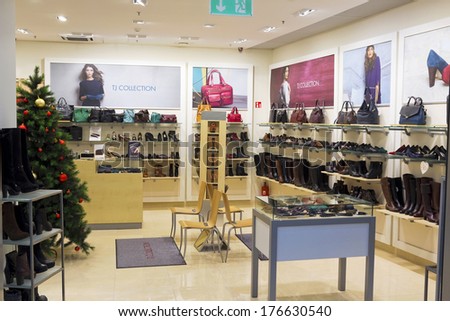 VILNIUS, LITHUANIA - DECEMBER 21: TJ Collection luxury shoes and  accessories store in Xmas Panorama market on December 21, 2013 in Vilnius, Lithuania. TJ Collection  company was founded in 1992.