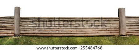 The panoramic image of very long rural  isolated fence  made of the pared-down pine trunks