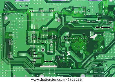Printed circuit green  electronic  board background. Mass production