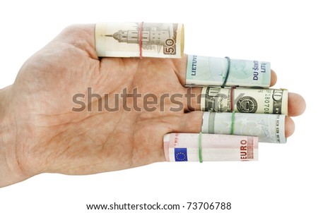Hand of the simple worker. Movement towards money concept. Isolated with patch