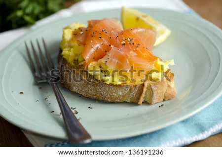 Scottish smoked salmon with scrambled egg on toast