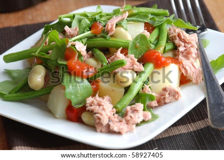 Two bean, potato and tuna salad