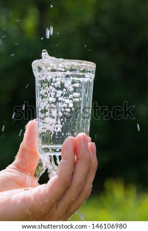 Glass of water in hand.