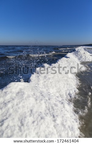 Cold waves at Baltic coast in winter time.
