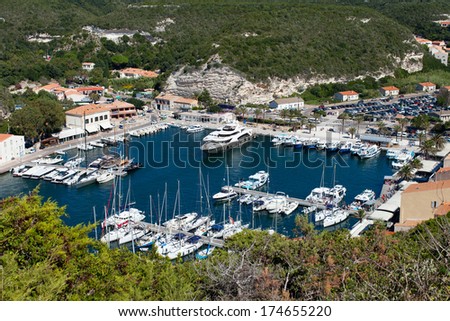 Summer afternoon in Bonifacio port, Corsica, France.