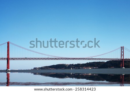 Tagus river and bridge of 25th april, Lisbon, Portugal.