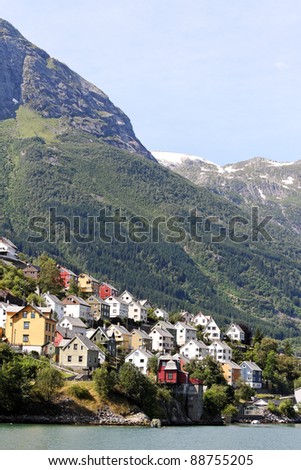 Village at norwegian fjord.